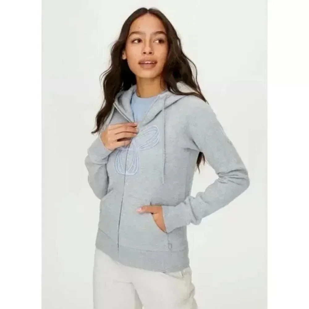Aritzia Tna Pacific Pink Embroidery  Full Zip Hoodie